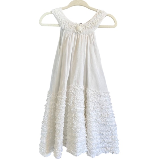 La Piccola Danza White Ruffled Beaded Trapeze Dress 3T - Picture 1 of 8